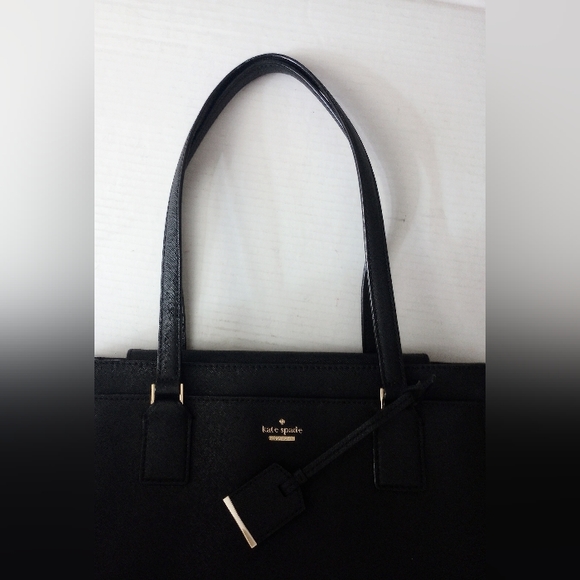 SOLD Kate Spade black leather 3 compartment tote purse shoulder bag - Picture 3 of 16